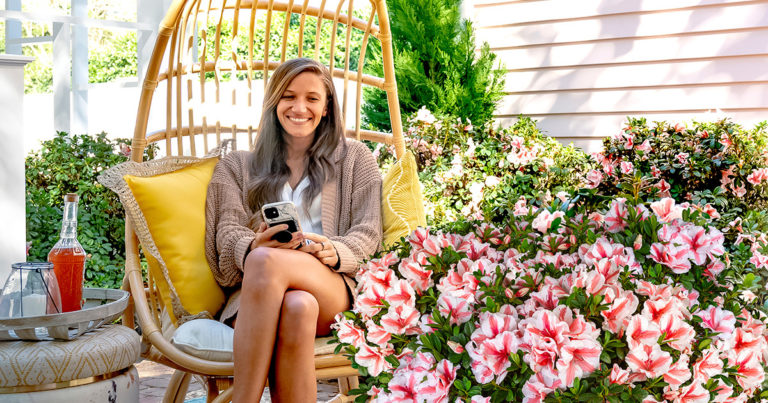Homeowner enjoys Encore Azalea blooms in garden