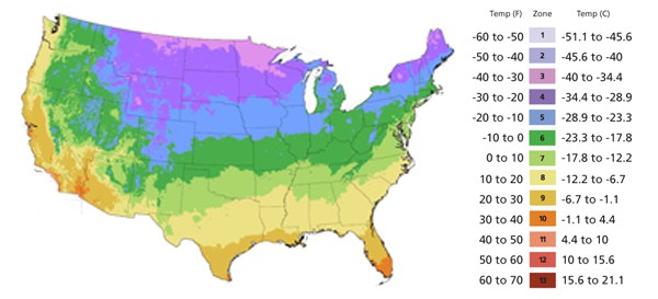 USDA growing zones map